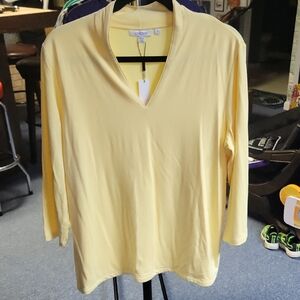 Chico's Soft Yellow Long Sleeve V-Neck Top